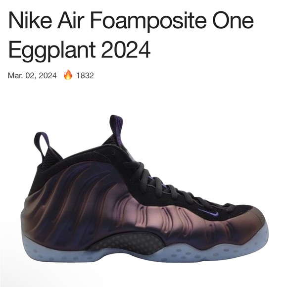 Eggplant Air Foamposite One Like New EUC Model #314996 008 Men Size 9.5 - Picture 10 of 10